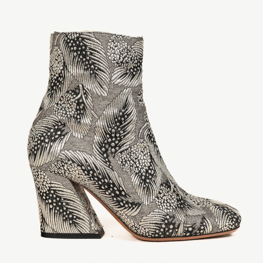 Dries Van Noten SS/18 Runway Silver Leaf-Jacquard Ankle Boots